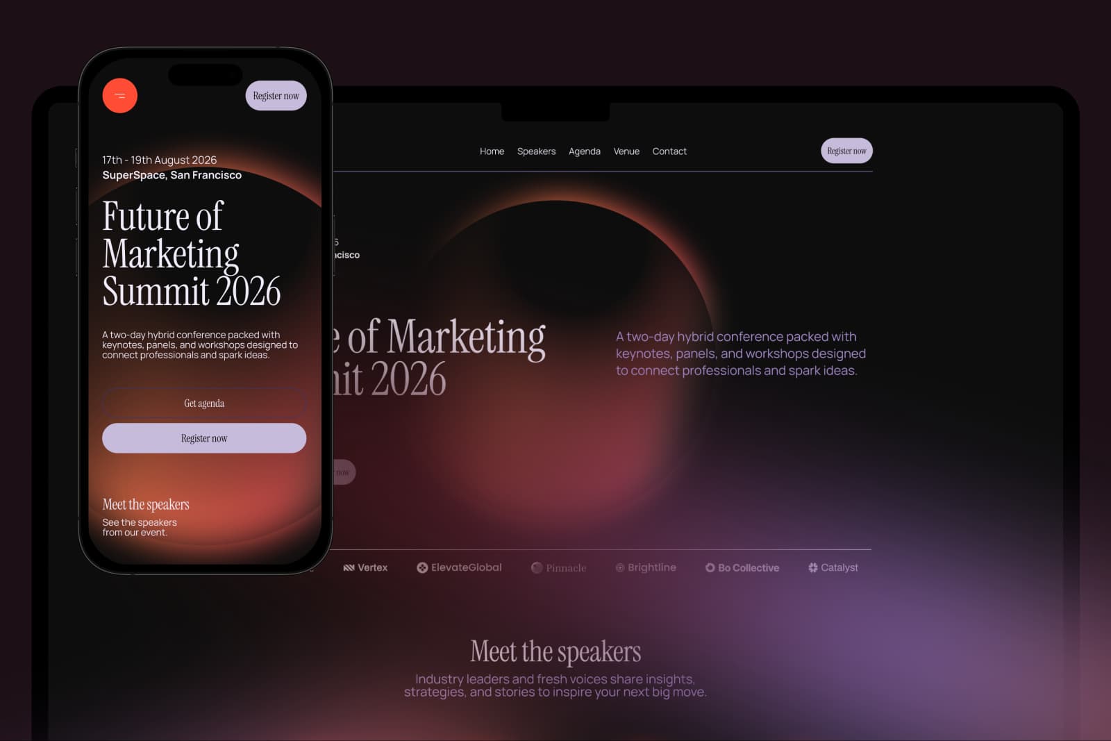 landing page of an event website